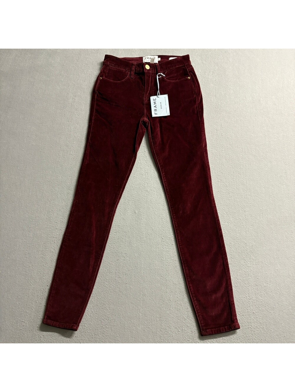 Frame Denim Le High Skinny Velvet Pants Womens 23 Burgundy Pinot Red Corduroy - Picture 1 of 14